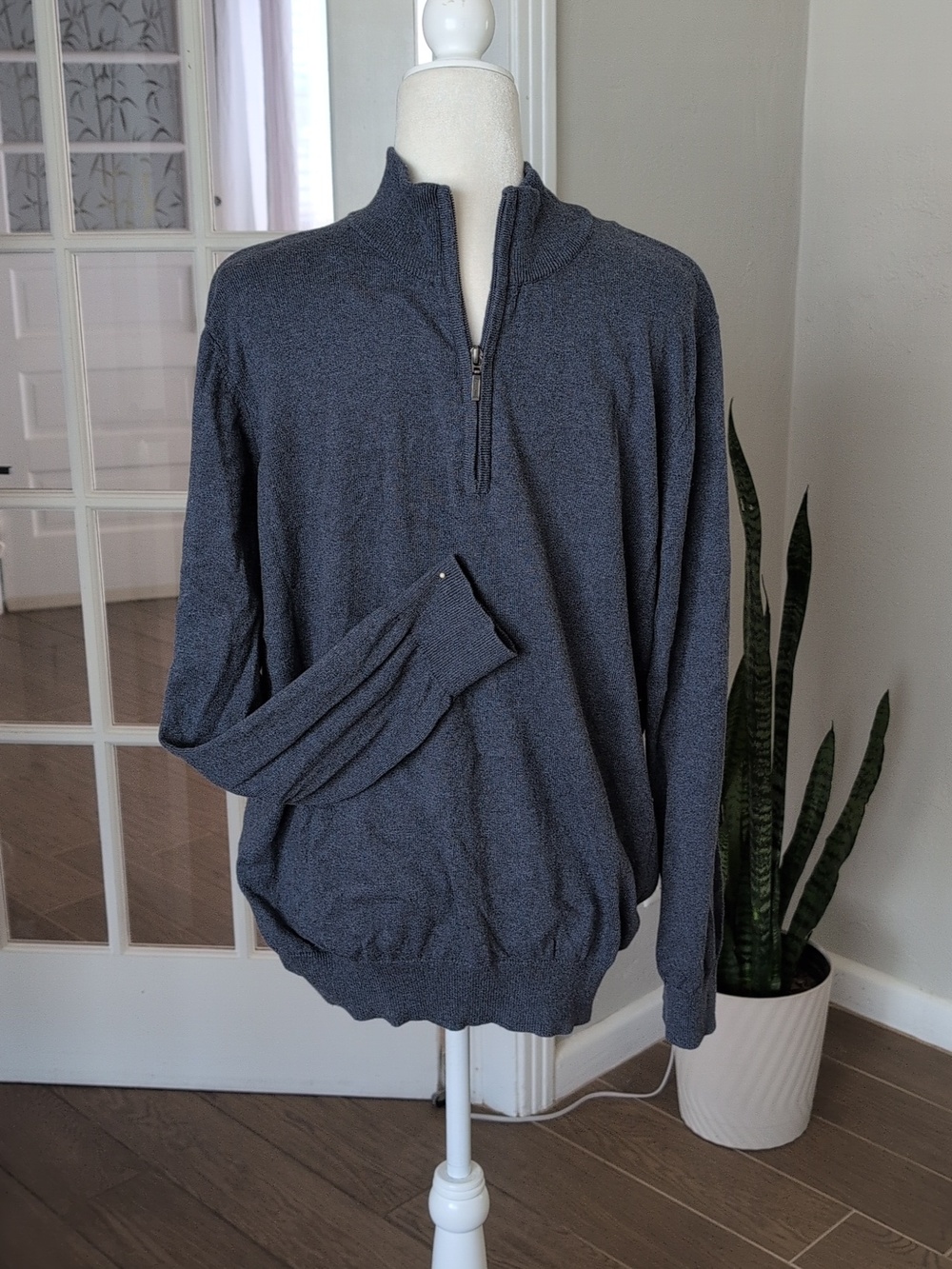 L.L. Bean Gray Blue Cotton Cashmere Pullover High Neck Sweater Size Large